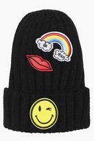 Thumbnail for your product : boohoo Ebony Rainbow Kiss Smiley Patch Beanie Hat