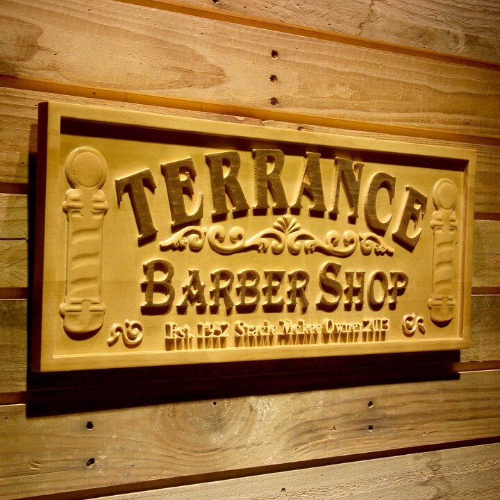 Wpa0425 Barber Shop Name Personalized With Est. Year Hair Cut Wood Engraved Wooden Sign