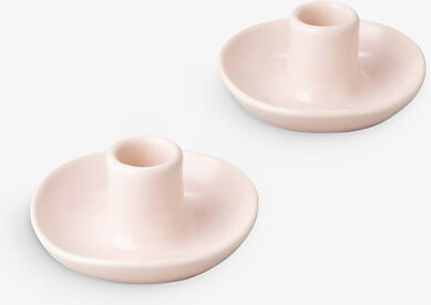 Fable Blush Pink Small Ceramic Stoneware Candle Holders Set Of Two S