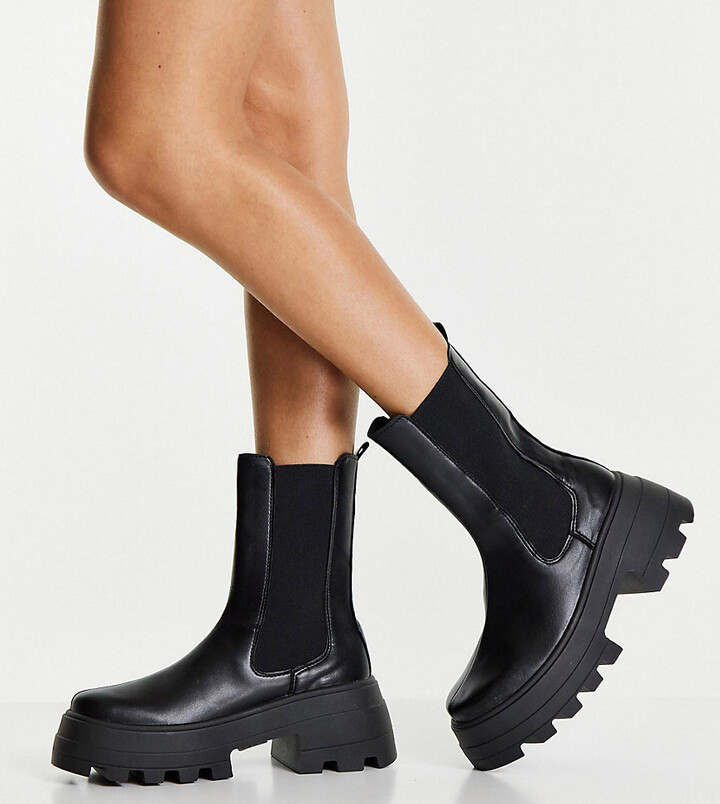 ASOS DESIGN Wide Fit Ada chunky chelsea boots in black - ShopStyle