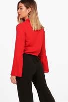 Thumbnail for your product : boohoo Petite Gabby Pleated Sleeve Tie Front Shirt