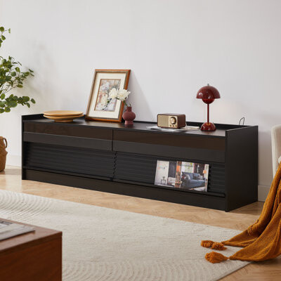 Latitude Run by Christopher Knight Home® Mirod Modern TV Stand with Ample Storage4 Drawer Design with Tempered Glass Built-in Charging Ports and Ambient LED Ligh