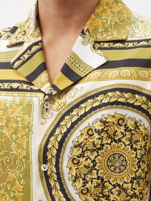 Versace Baroque-print Silk-satin Pyjama Shirt - Gold Multi