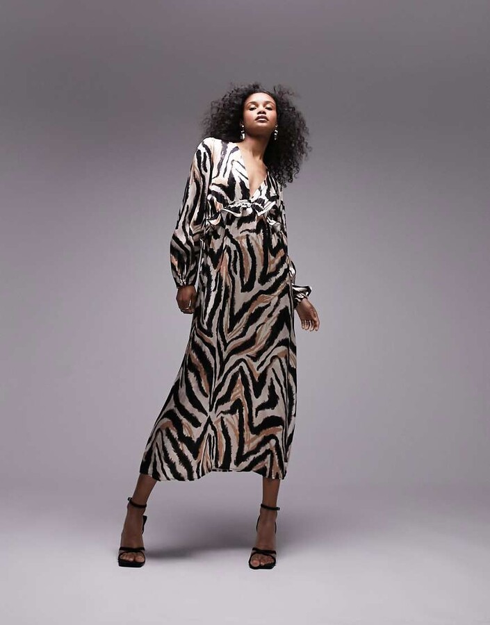 Topshop long sleeve riviera midi dress in animal print ShopStyle