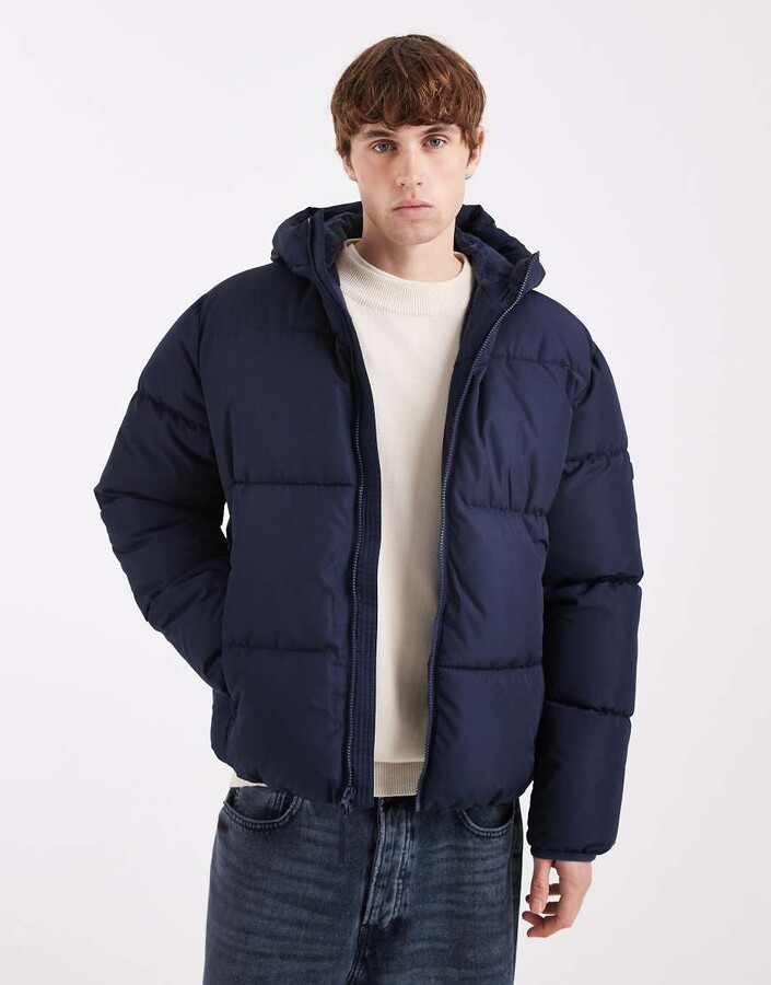 Hollister hooded puffer jacket in navy