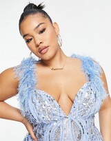 Thumbnail for your product : ASOS Luxe Curve embellished gemstone mini dress with faux feathers in blue