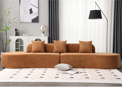 Modern Curved Combination Sofa with Terry Cloth Fabric, Minimalist Design for Living Room, Apartment, No Assembly Required, Includes Three Pillows