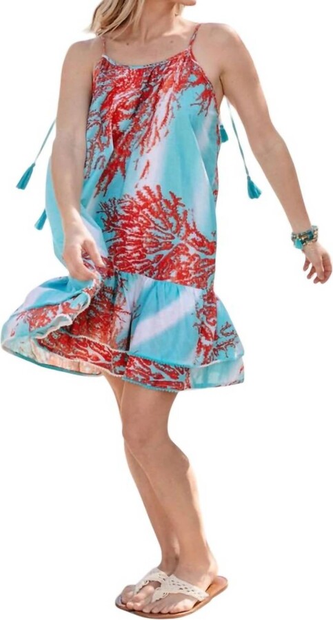 MODAPOSA Tonia Spaghetti Strap Beach Dress In Blue / Coral