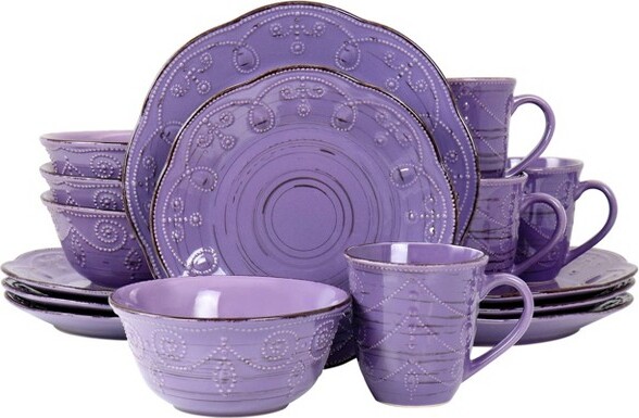 Elama 16pcRusticBirchStonewareDinnerwareSetPurple