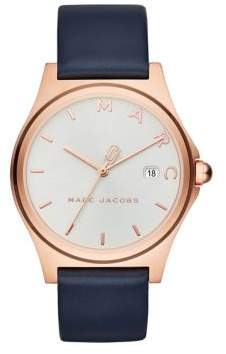 Marc Jacobs Henry Rose Goldtone and Navy Leather Analog Strap Watch