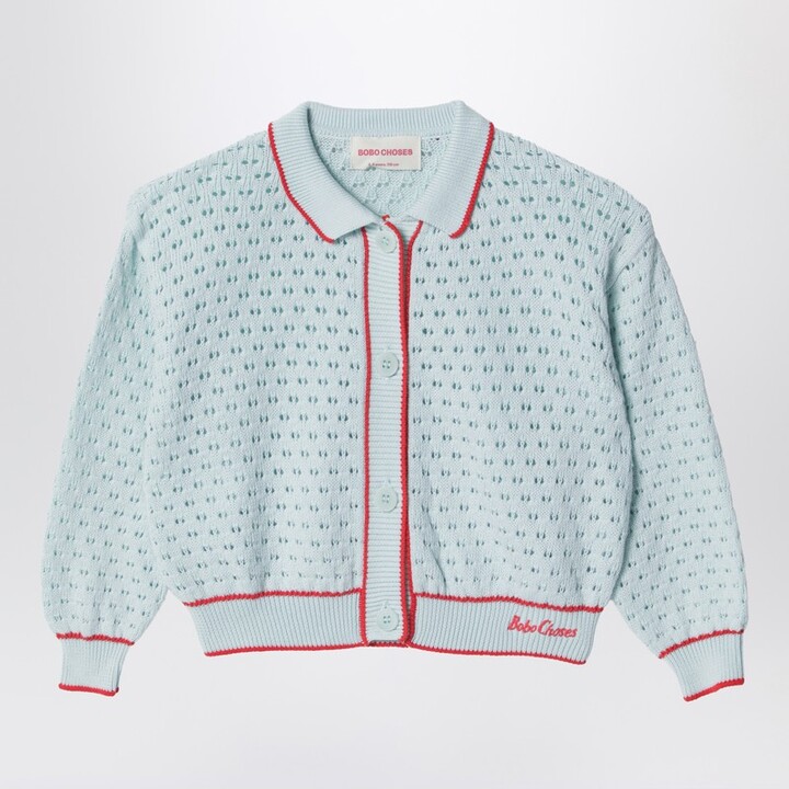 Light blue openwork cardigan with logo