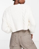 Thumbnail for your product : Noisy May cable knit cropped cardigan in cream