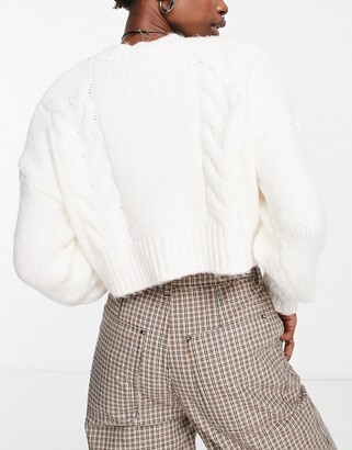 Noisy May cable knit cropped cardigan in cream