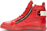 Thumbnail for your product : Giuseppe Zanotti Red Leather Metal Accent High-Top Sneakers