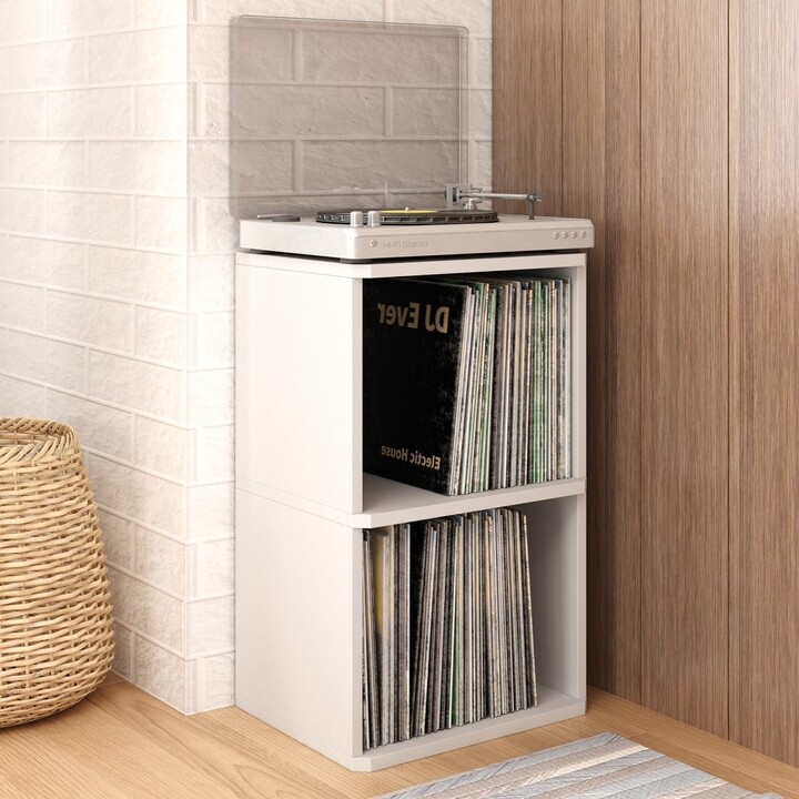 Way Basics Vintage Vinyl Record Cube 2Shelf Storage, Turntable Stand
