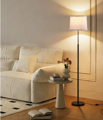 Jane Modern Floor Lamp, Standing Lamp With Linen Lampshade, With A19 9W 3 Color Temperature Bulb