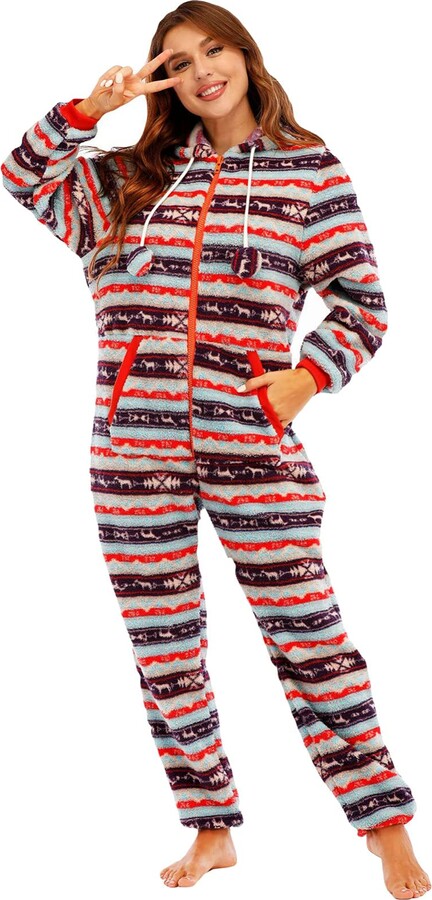 Mosira Pajama Short Sleeve Hooded Sleepwear Onesie Nightwear Fleece Rompers  Clubwear Jumpsuit Pajamas Christmas Women's Plush Pajamas Women's Jumpsuit  Maternity Shorts Sleepwear (Multicolor XXL) - ShopStyle Pyjamas