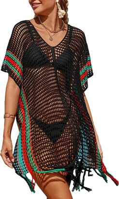 Bsubseach Swimsuit Cover Up Crochet Cover Ups for Swimwear Women Beach  Coverup Knit Dresses with Tassel Black - ShopStyle
