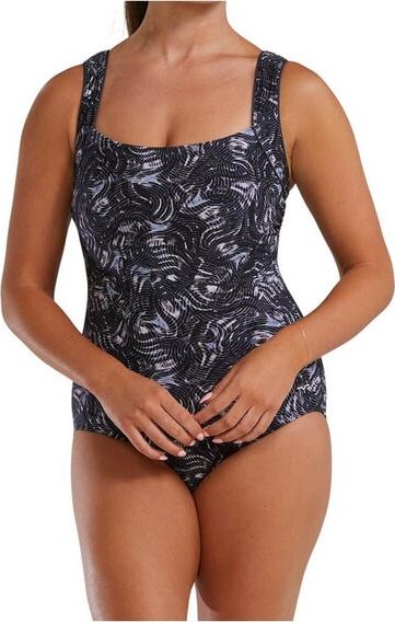 TYR Women's Workout Square Neck Quake One Piece Swimsuit Competitive 6 Silver Multi