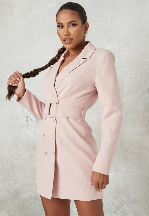 pink belted blazer