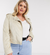 Thumbnail for your product : ASOS DESIGN Curve suedette biker jacket in stone