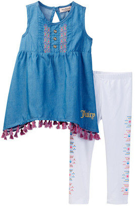 Juicy Couture Chambray Tunic with Tassel Trim & Legging Set (Baby Girls 12-24M)