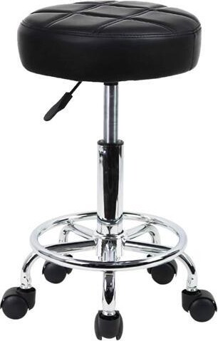 TUKO KKTONER Round Rolling Stool Chair PU Leather Height Adjustable Swivel Drafting Work SPA Shop Salon Stools with Wheels Office Chair Small (Black)