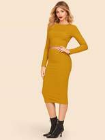 Thumbnail for your product : Shein Rib-knit Form Fitting Crop Tee & Skirt Set