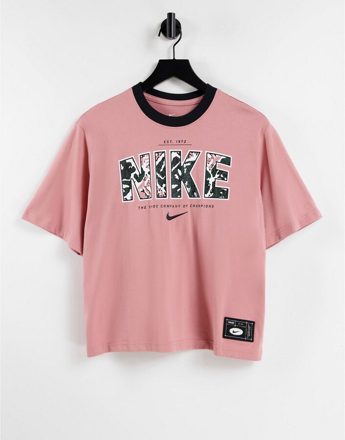Nike Revival Statement boxy logo ringer T-shirt in dusty pink - ShopStyle