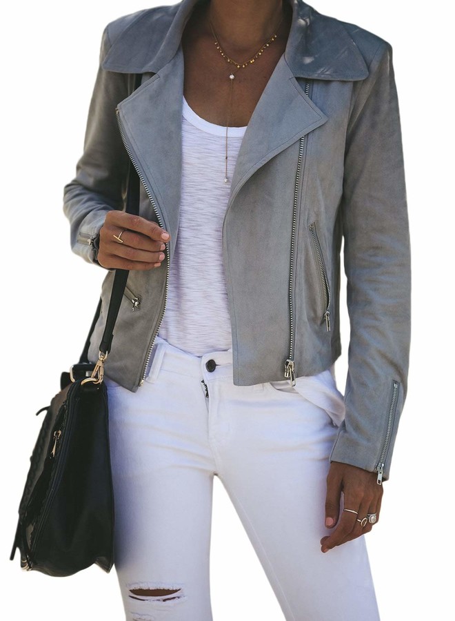 gray leather coat