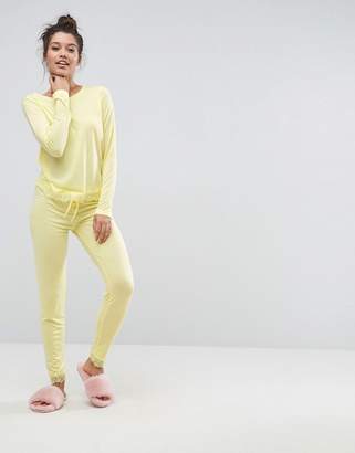 ASOS Eyelash Lace Trim Long Sleeve & Legging Pajama Set