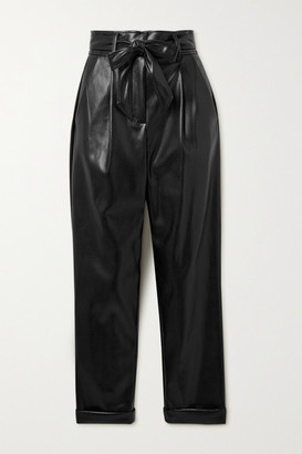 Fleur Du Mal Belted Pleated Vegan Leather Tapered Pants - Black