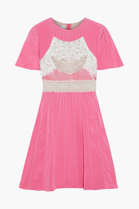 Valentino Lace And Velvet-paneled Embroidered Silk Crepe De Chine Mini Dress