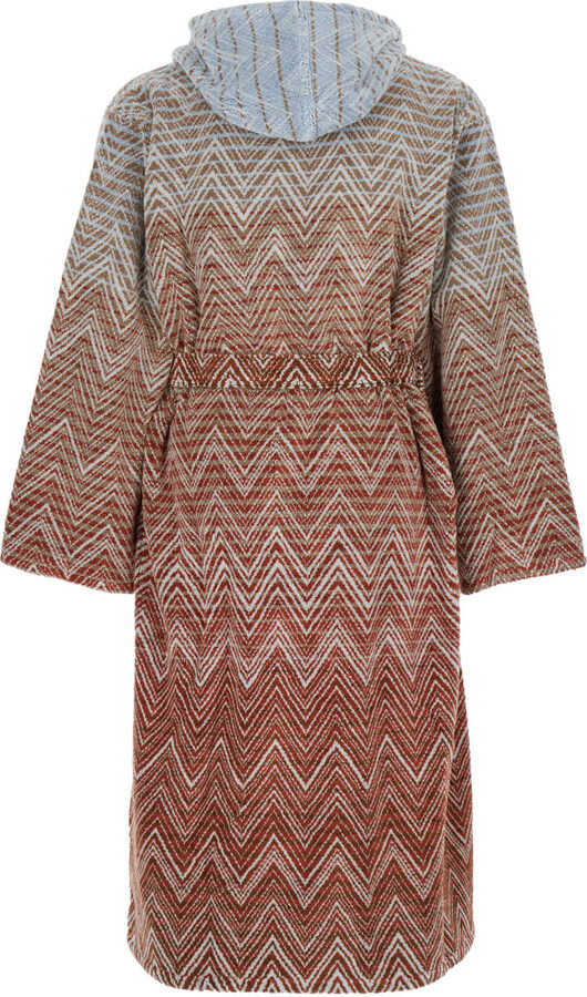 Missoni 'stone' Red Bathrobe With Hood And All-over Zigzag Motif In Cotton Home