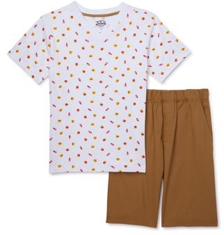 Jake's Vintage Boys Short Sleeve T-Shirt & Pull On Twill Shorts, 2-Piece Outfit Set, Sizes 4-12