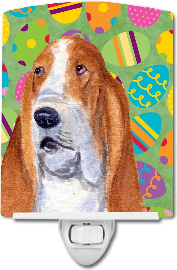 Caroline's Treasures SS4873CNL Basset Hound Easter Eggtravaganza Ceramic Night Light, 6x4x3", multicolor