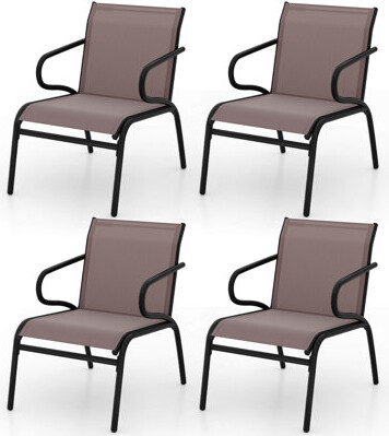 Latitude Run Patio Chairs Set Of 4 With Breathable Fabric & Metal Frame Armrests For Poolside Brown