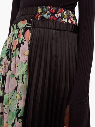 Junya Watanabe Floral-print Crepe And Satin Pleated Skirt - Black Multi