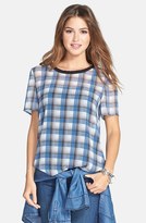 Thumbnail for your product : Caslon Sheer Woven Plaid Tee (Regular & Petite)
