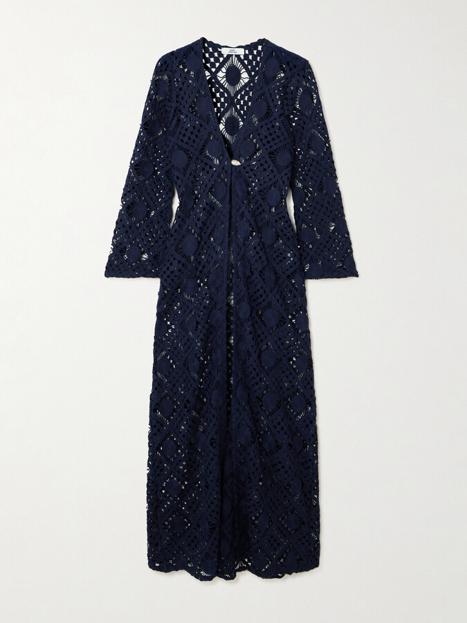 Sara Cristina Nerea Pearl-embellished Crocheted Cotton Coverup - Blue