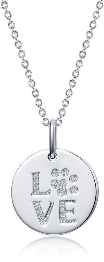 FANZE 925 Sterling Silver Cubic Zirconia Eternal Love Heart Cute Puppy Paw Pendant Necklace 