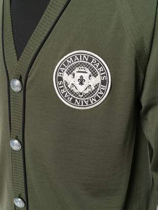 Balmain logo patch cardigan