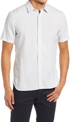 Vince Regular Fit Variegated Stripe Short Sleeve Button-Up Shirt