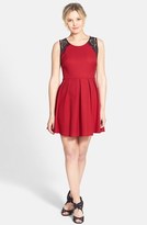 Thumbnail for your product : Lush Lace Trim Pleated Skater Dress (Juniors)