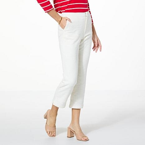 G by Giuliana Black Label Tweed Kick Boot Crop Pant - Ivory/Off White - Size 18 Womans