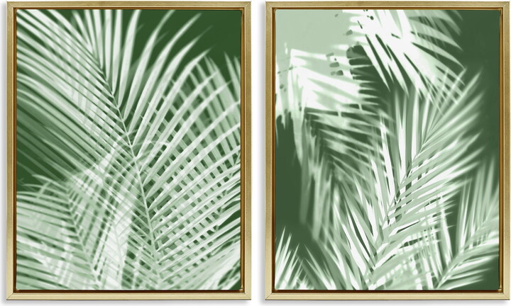 Stupell Industries Blurred Green Palm Fronds Plants & Flowers Painting Gold Floater Framed Canvas Art Print Wall Art, 17 x 21, Set of 2