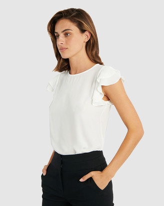 Forcast Women's White Shirts & Blouses - Liz Ruffle Sleeve Top - Size One Size, 6 at The Iconic