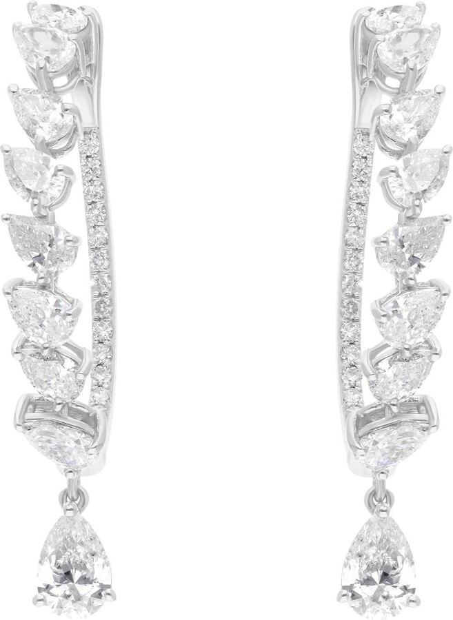 Spectrum Jewels 3.08 Carat Pear Round Brilliant Cut Diamond Hoop Earrings 18 Karat White Gold