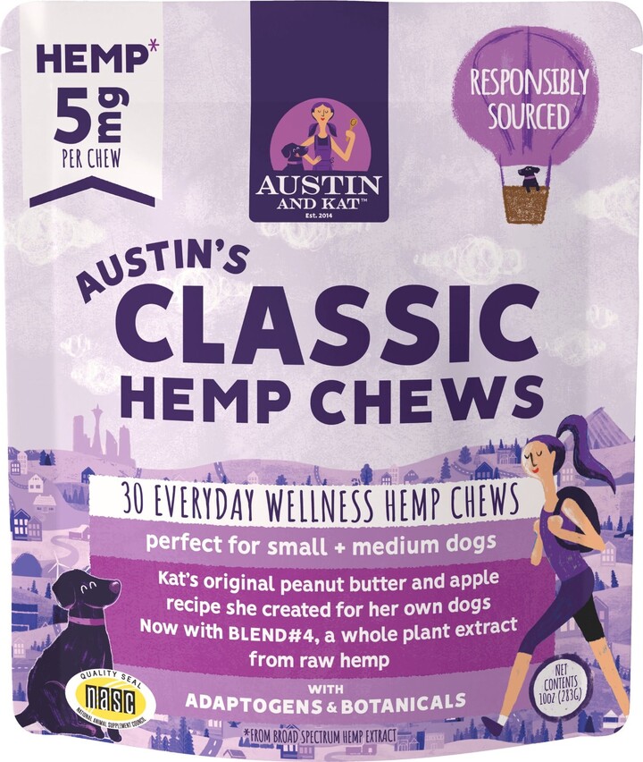 Austin and Kat Calming 5mg Broad Spectrum Hemp Chews Supplement for Dogs, 30 count