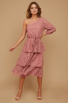 Thumbnail for your product : Little Mistress Folli Dusty Rose Lace Tiered Midi Dress